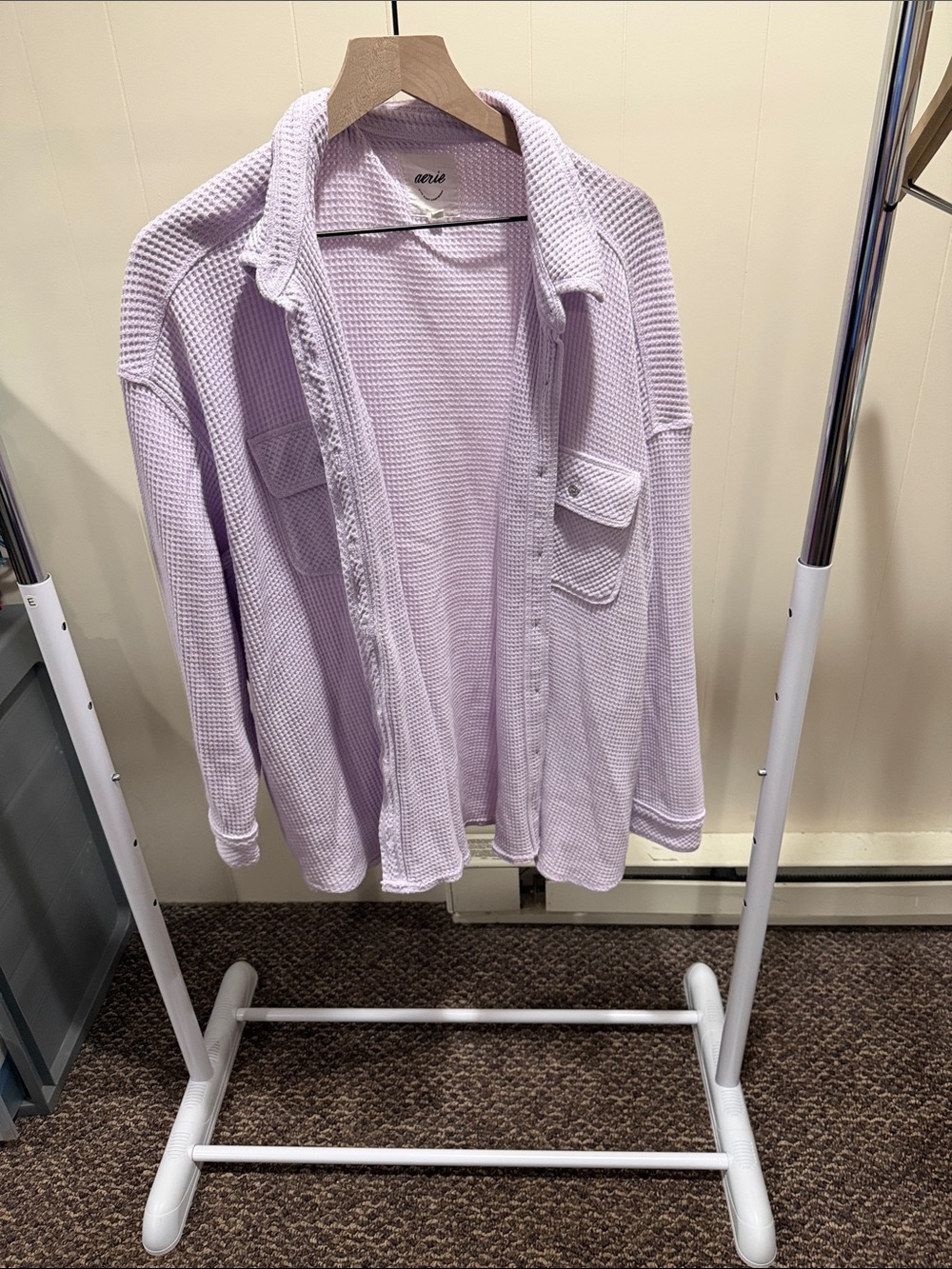 aerie Pastel Lavender Waffle-Knit Button-Front Cardigan